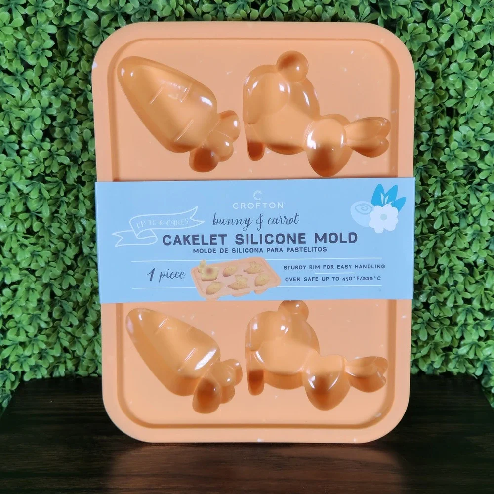 Crofton Bunny & Carrot Cakelet Silicone Mold Orange Easter Baking Pan 6 Cavity